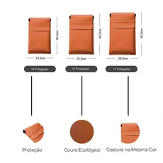 Luvas Pasta Capa Case Para Notebook Couro Caramelo 13, 15,6 e 17