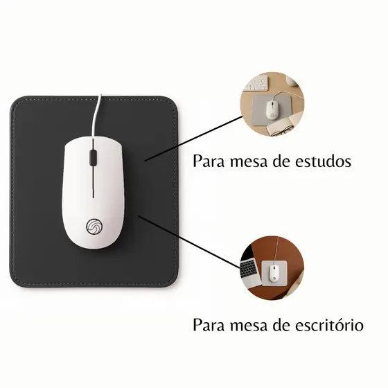 Mouse Pad Pequeno Couro Sintético Ecológico Preto