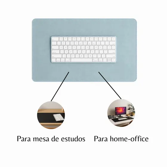Desk Pad Grande Couro Sintético Azul Bebê Feltro Costurado Básico