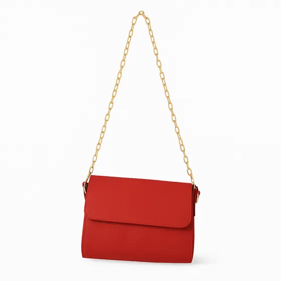 Bolsa Feminina de Ombro Vermelho com alça de Corrente