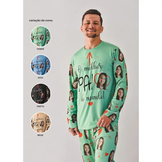 Pijama de Jersey Longo Masculino Com Foto | Dia dos Pais | Presente Exclusivo