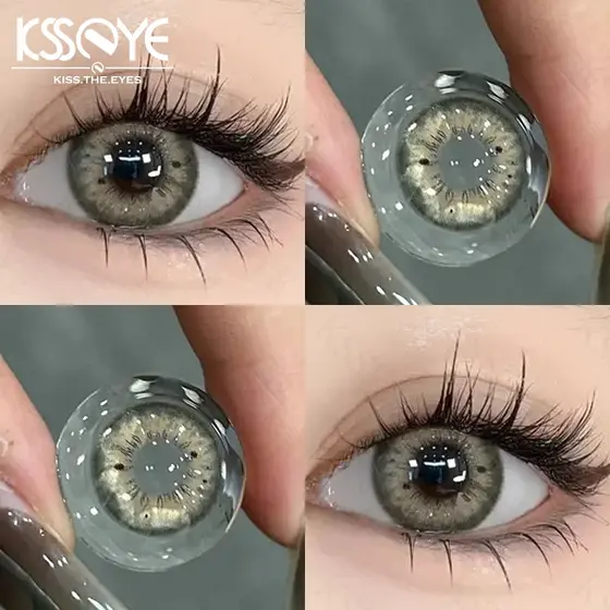 Lente De Contato KSSEYE Graduada 0,0 ~-8,00 Série blackspot Marrom/Cinza Doll Eye 2pcs Diâmetro Da Macia 14,2mm Coréia Uso Ocular