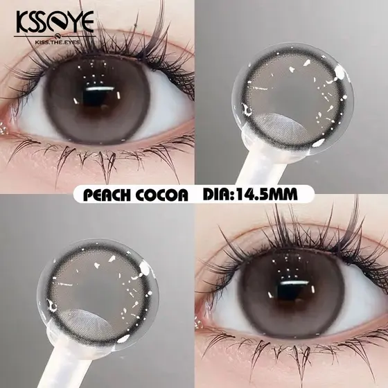 KSSEYE 1 Par De Lentes De Contato Pêssego Cacau Cinza 14.5mm Maquiagem Para Os Olhos Grandes 0 ~ 8 Graus Softlens Descar