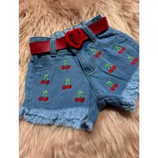 Short jeans cereja infantil feminina com cinto.tamanho  ,4, 6,8 ,10 ,12