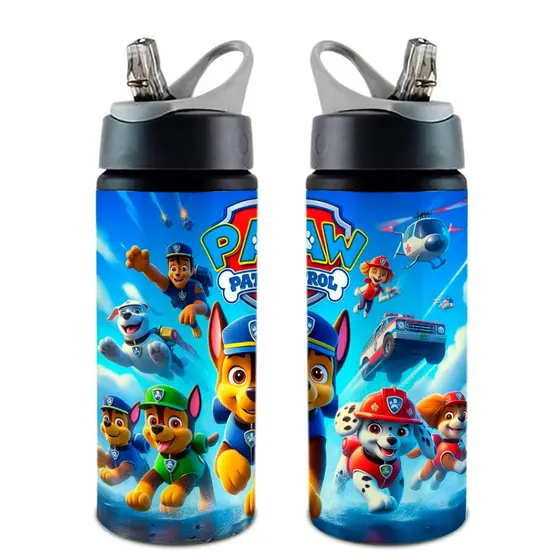 Garrafa Squeeze Patrulha Canina COM NOME OFERTA Com Alça e Bico Retrátil 600 ML