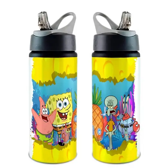 Garrafa/Squeeze Bob Esponja Vários Modelos COM NOME Com Alça e Bico Retrátil 600 ML