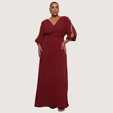 Vestido Feminino Longo Elegante Plus Size Drapeado Manga 3/4 Festa