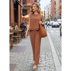Conjunto Monocromático Blusa e Calça Alfaiataria Pantalona Wide Leg