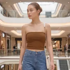 Blusa Feminino Tube Top Tomara que Caia Faixa Ribana Canelado