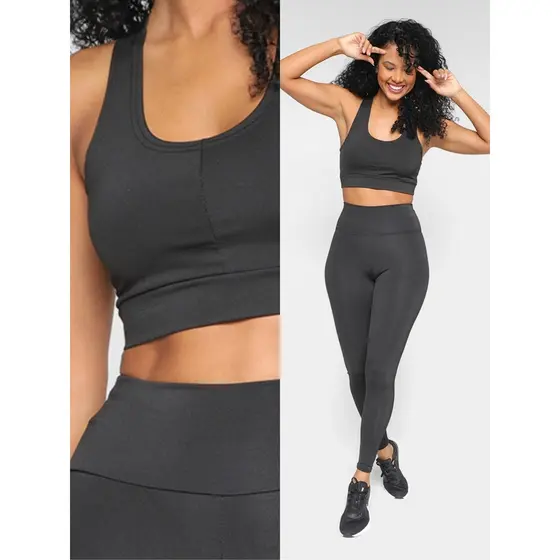 Kit Feminino Academia Calça Legging Cintura Alta e Top Nadador Conjunto