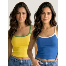 Kit 2 Blusas Alcinha Torcida Copa Frente Dupla cores da bandeira do Brasil
