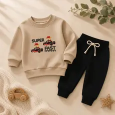 Conjunto Moletom Algodão Infantil Bebê Menino Carrinho Esportivo Super Fast
