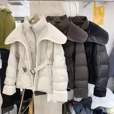 Mulheres Lã De Cordeiro Jaqueta Quente Outono Inverno Gola Dupla Espessamento Curto Puffer Casaco Feminino Fino Parkas O