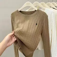 Mulheres Bordadas Malhas Outono Inverno Frito Manga Longa Camisola Casual Topo Primavera