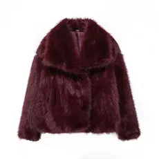 Inverno Imitação De Pele De Raposa Grama Casaco Outono Flip Colarinho Grossa Moda Jaqueta Feminina Manga Longa Quente