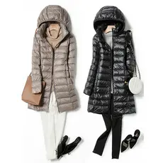 Mulheres X-long Down Jaqueta Senhora Do Escritório Chapéu Destacável Puffer Jaquetas Outono Inverno Pato Branco Para Bai