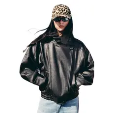 Mulheres Vintage Solto Jaqueta De Couro Falso Outono Inverno Manga Longa Streetwear Casual Casaco Curto Feminino Moto Ou
