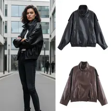 Outono Inverno Solto Jaqueta De Couro Feminino Retro Rua Lichia Modelado Falso Streetwear Plutônio Outwear