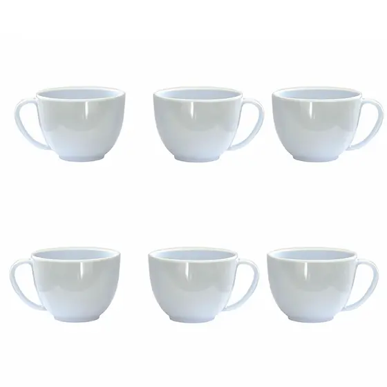 Kit 6 Xícaras de Acrílico 180ml Branca Resistente Leve e Durável Cantinho Do Café