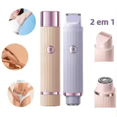 Depilador Elétrico Feminino 2 em 1 Sem Dor Recarregável USB Portátil para Rosto, Pernas e Axilas
