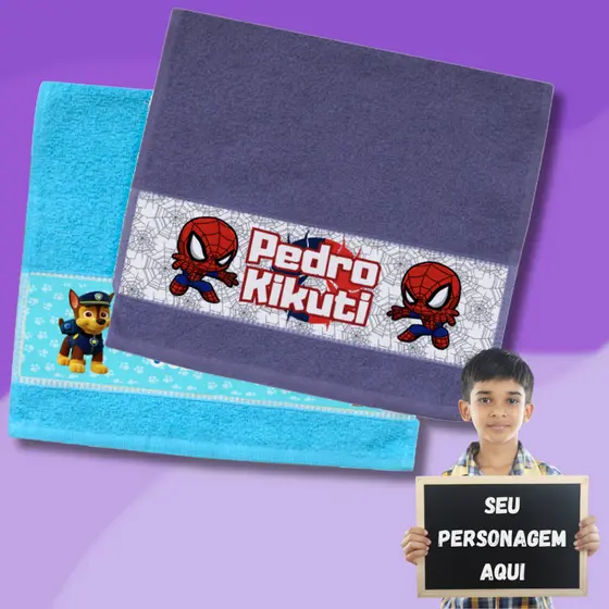 Kit 2 Toalhinhas Personalizada De Personagem Infantil