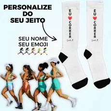 Meia Personalizada Estilosa Esportiva Eu Amo Correr Presente Criativo Corrida Treino Caminhada Nome