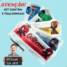Kit  3 Toalhinhas Infantil Nome Estampa Escola Creche Aula