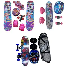 Skate Infantil Radical Antiderrapante Vários Personagens luz Com Kit Segurança Meninos e Menina 60CM