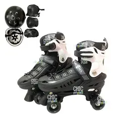 Patins De 4 Rodas Infantil Preto Com Kit Proteção Patins De Meninos Promoção Menor Preço