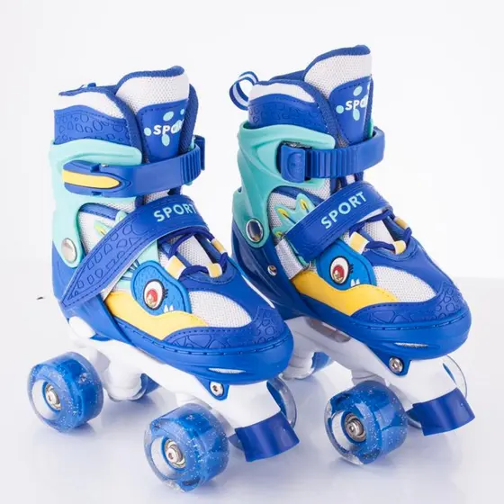 Patins Azul Dinossauro Para Meninos De 4 Rodas Com Led Patins Quad Infantil Ajustavel Promocao