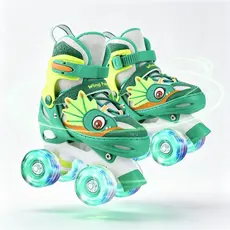 Patins Infantil 4 Rodas Dinossauro Meninos + Protecao +Luz Promocao Patins Quad Criança Meninas 2025