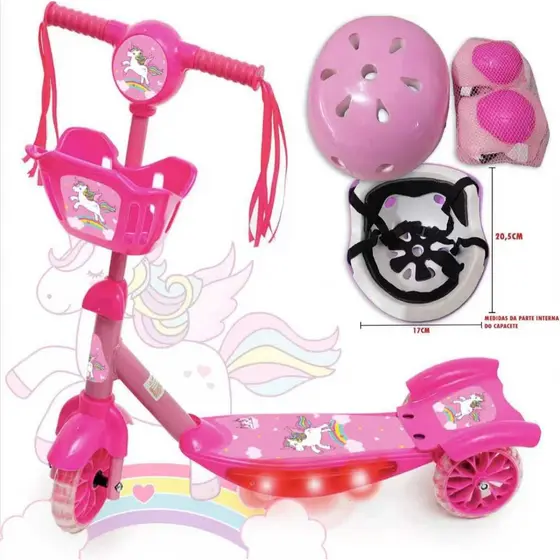 Patinete Meninas Unicornio De 3 Rodas Com Led Música Patinete Infantil