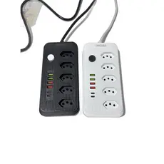 EXTENSAO FILTRO LINHA BRANCO/PRETO 2 MTS C/(5 TOMADAS TRIPOLAR)  4 SAIDAS USB E 2 TIPO C BIVOLT STARTOOLS