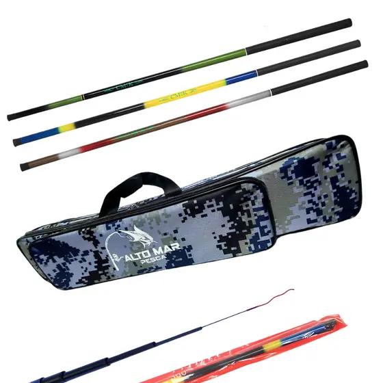 Promoção Kit 3 Varas Telescópicas Fibra de Vidro  Em Três Tamanhos Mais Uma Bolsa Porta Varas 70cm Com 3 Divisórias