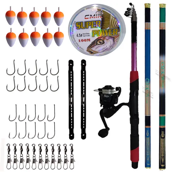 Kit De Pesca Completo Com Varas Telescópicas de Mão, Vara Telescópica Para Molinete, Anzóis, Linha, Bóias,Girador,