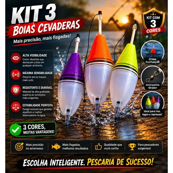 KIt 3 Bóias Cevadeiras Barão 65g Para Pesca Em Pesqueiros Na Superficie E Em Meia Água