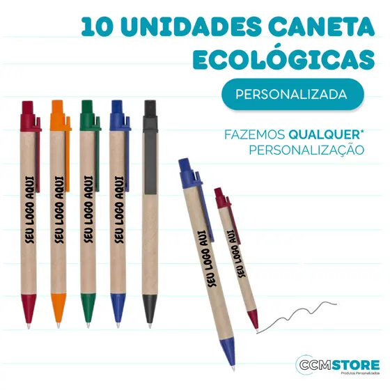 kit 10 unidades caneta ecológica Personalizada, nome logo e profissões
