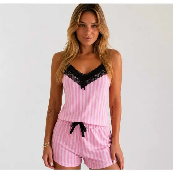 Baby Doll Microfibra Renda Luxo Pijama Short Dool Sensual Fresquinho Rendado Confortável Poliamida