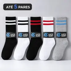 Meias Masculina Cano Alto Listradas Coloridas Algodão Luck Surf