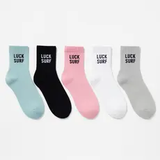 Kit 5 Pares Meias Femininas Cano Médio Algodão Luck Surf Confortáveis e Coloridas