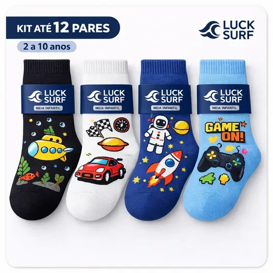 Meias Infantis Menino Luck Surf 2 a 10 Anos