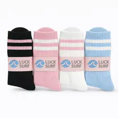 Kit 4 Pares Meias Femininas Cano Alto Listradas Coloridas Algodão Luck Surf