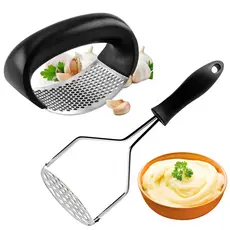 Kit Amassador de Batatas Inox e Amassador Espremedor de Alho Inox Utensílios De Cozinha Manual Para Alimentos e Legumes