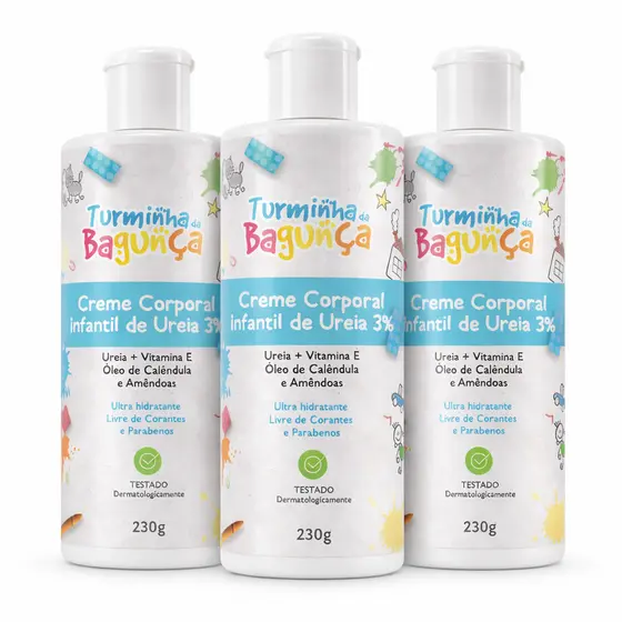 Kit 3 Frascos Creme Infantil Ureia 3% Turminha Da Bagunça 230g