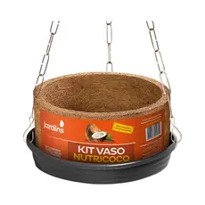 Kit Vaso de Fibra de Coco Grande com Prato e Corrente Samambaias Orquideas Plantas Xaxim Nutricoco