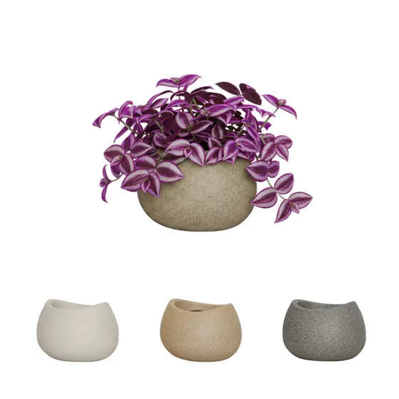 Vaso Decorativo Texturizado Oval 16 Areia Granito Cimento Jardim Plantas Cachepo