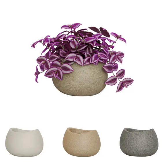 Vaso Decorativo Texturizado Oval 12 Areia Cimento Granito para Plantas Jardim