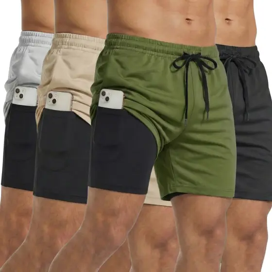 Kit 4 Shorts - 2 Em 1 Masculino Bermuda Academia Treino Corrida