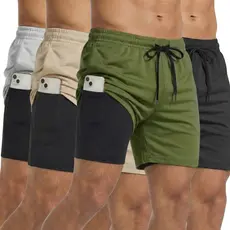 Kit 4 Shorts - 2 Em 1 Masculino Bermuda Academia Treino Corrida