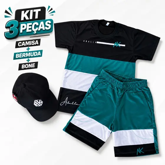 Conjunto Infantil Masculino Bermuda e camisa e Boné Kit 3 Peças